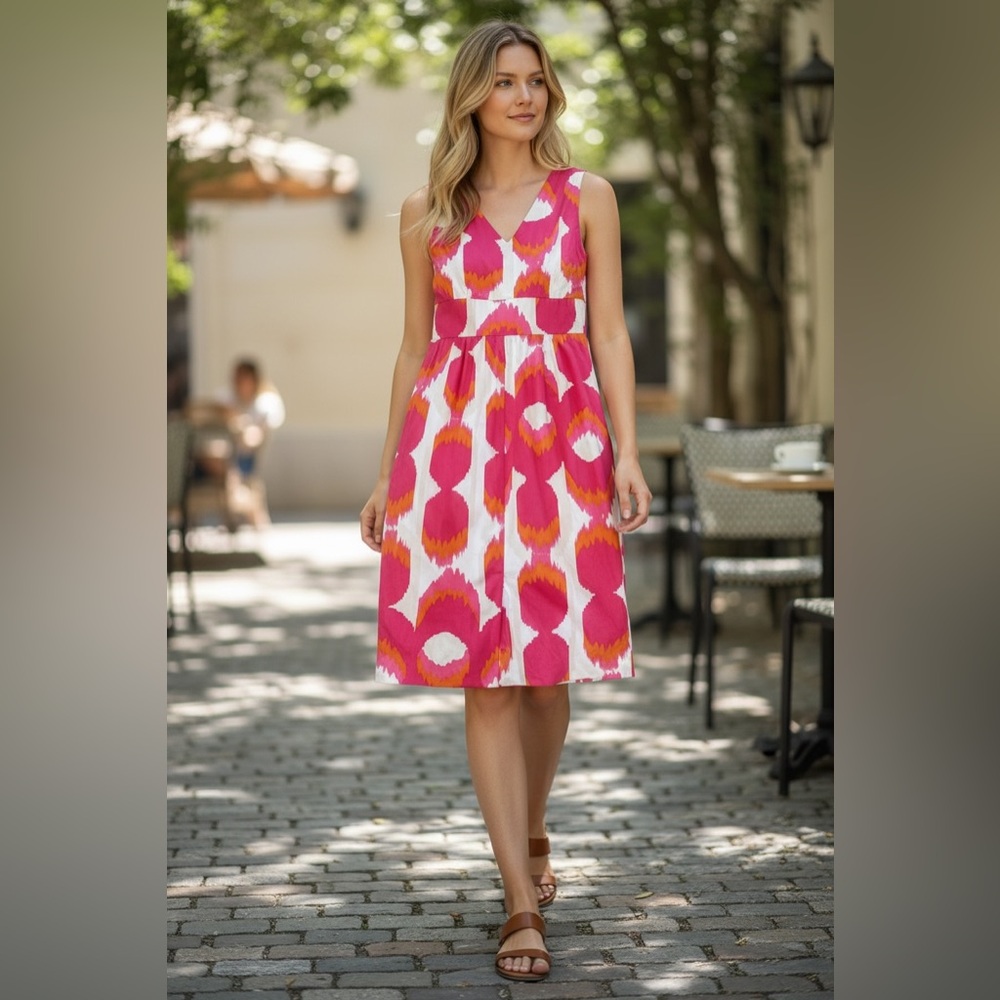Boden Pink Orange Abstract Geometric Sheath Dress Cotton Stretch 4R